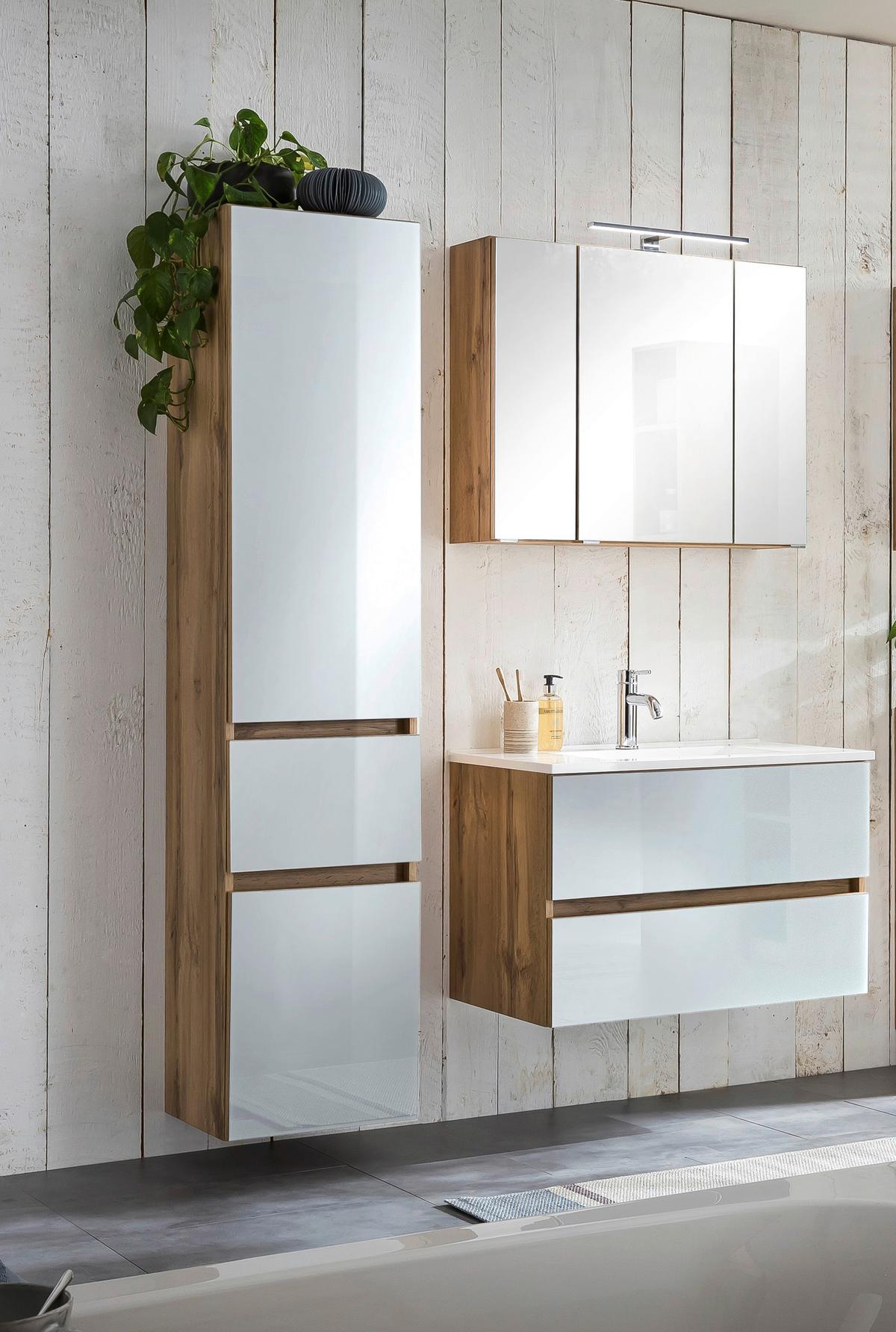 BADEZIMMER HELSINKI - Eichefarben/Weiß, KONVENTIONELL, Glas/Holzwerkstoff (120cm) - Held