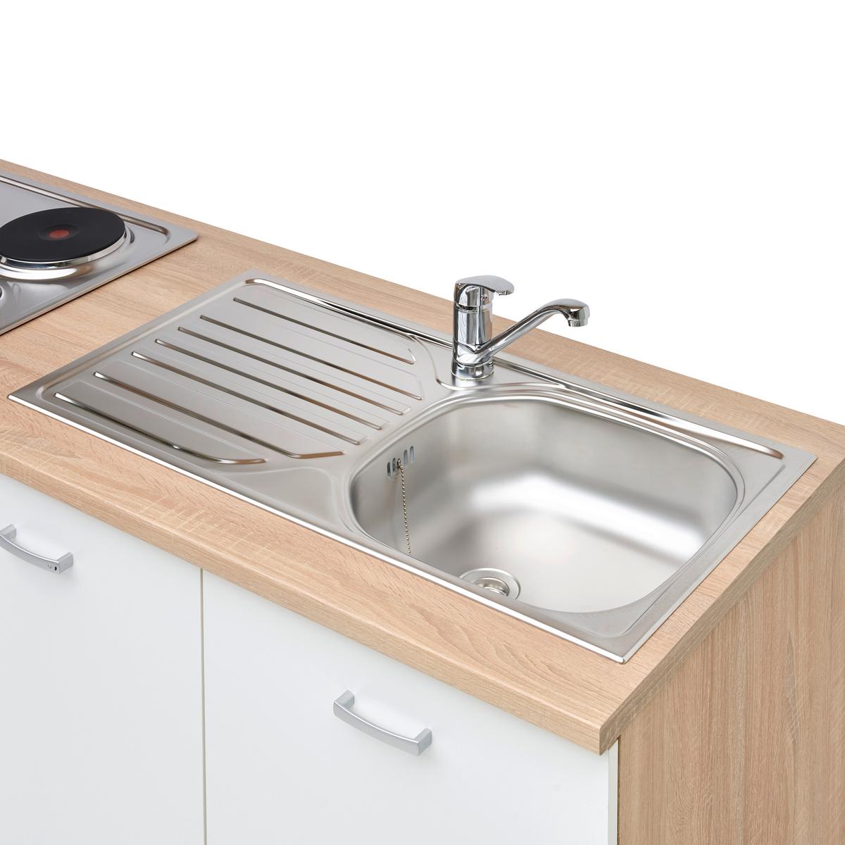 Küchenblock Economy mit Geräte Weiß/Eiche ca. B: 270 cm - Eichefarben/Weiß, Basics, Holzwerkstoff (270cm) - Respekta