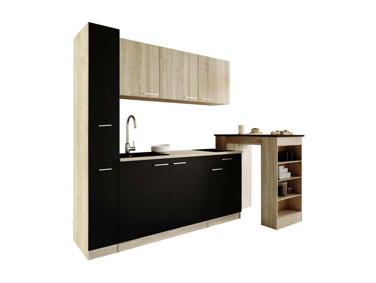 Küchenblock Ingrid m. Gerät Schwarz - Eichefarben/Schwarz, Design, Holzwerkstoff/Kunststoff (180cm) - Respekta