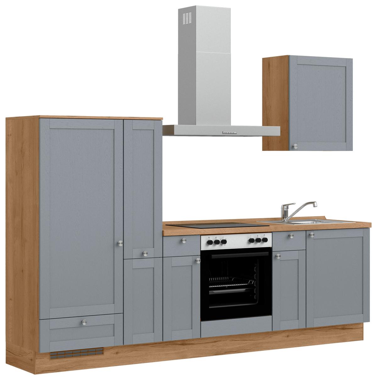 Küchenleerblock Frame Low o. Geräte Blaugrau - Edelstahlfarben/Eichefarben, MODERN, Holzwerkstoff/Metall (270cm) - Nobilia