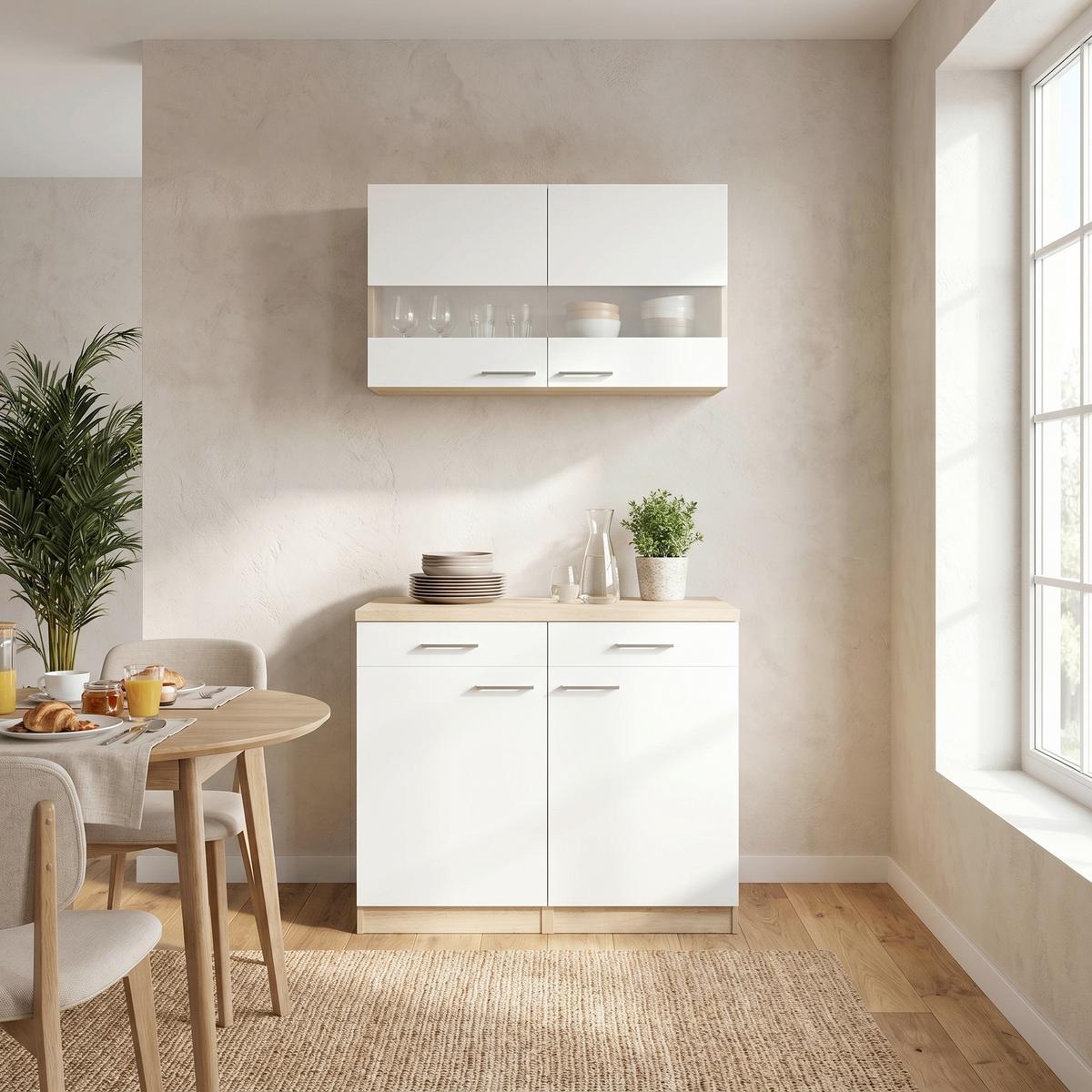 Bife Omara Merle, 100cm - srebrne barve/barve hrasta, Basics, kovina/steklo (100/200/60cm) - Respekta