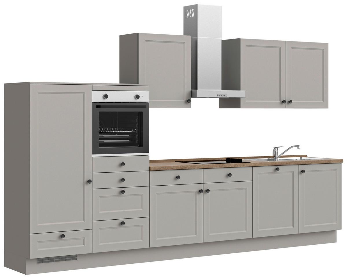 Küchenblock Cascada Low m. Geräten Grau - Eiche dunkel/Schwarz, MODERN, Holzwerkstoff/Metall (360cm) - Nobilia