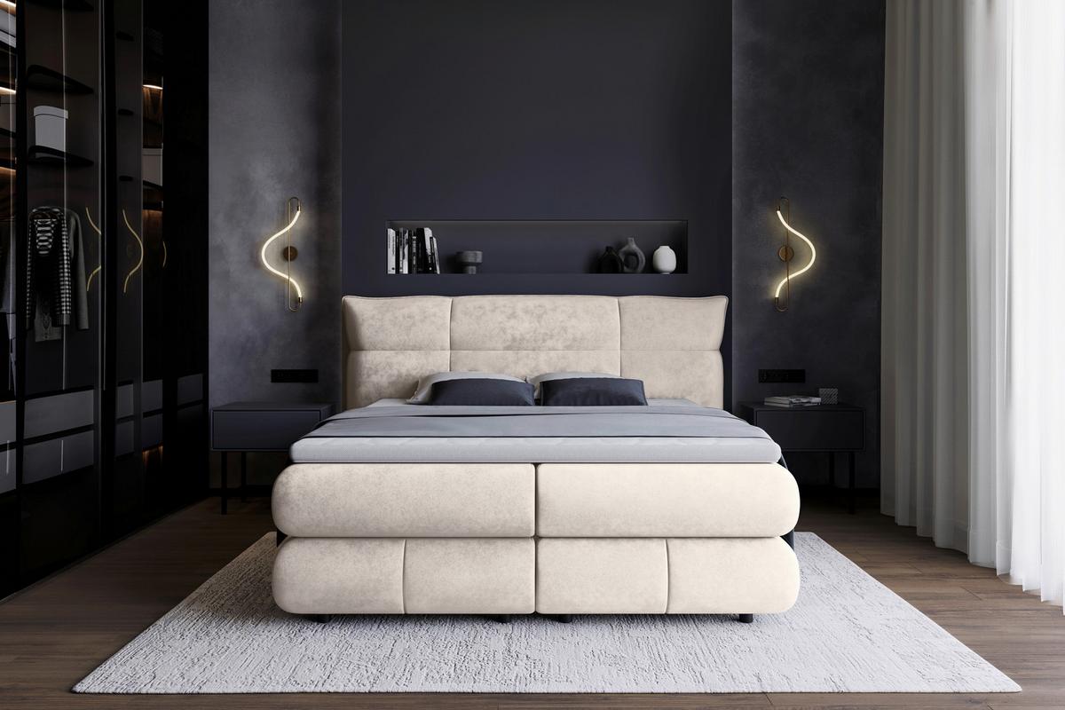 Boxspring Krevet Carmelo - bež/crna, Trend, tekstil/plastika (140/200cm) - Premium Living