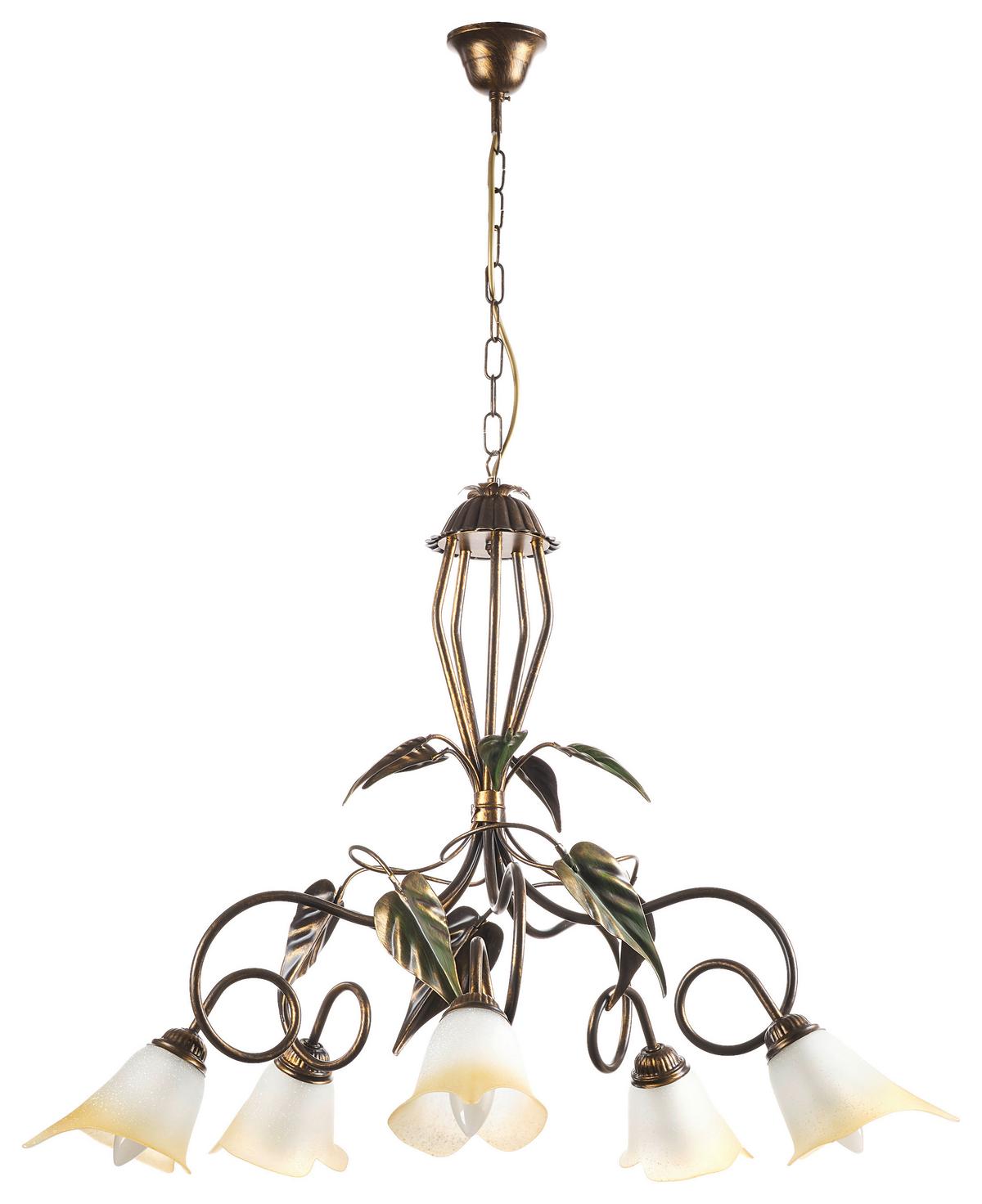 Kronleuchter Miranda Bronze/Olivgün max. 6 Watt - Bronzefarben/Olivgrün, KONVENTIONELL, Glas/Metall (90/130cm)