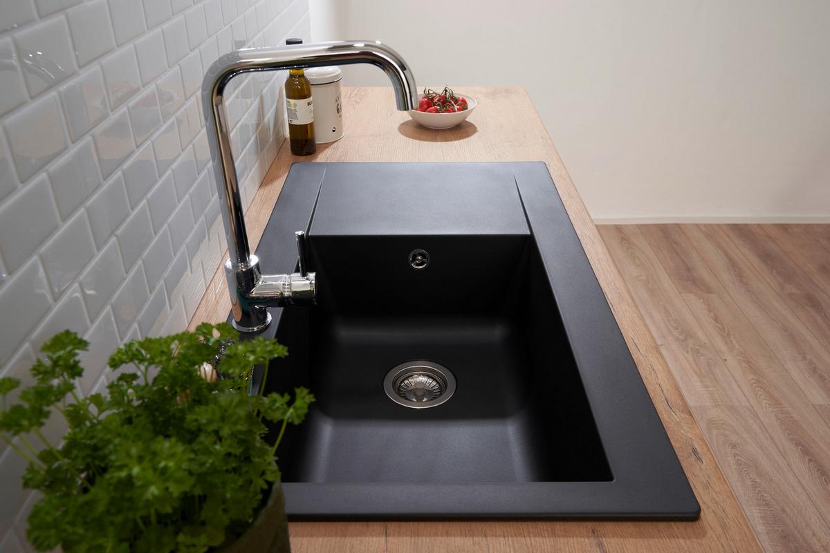 Einbauspüle Denver ca. 86x20x50 cm Schwarz - Schwarz, Trend, Glas/Kunststoff (86/20/50cm) - Respekta