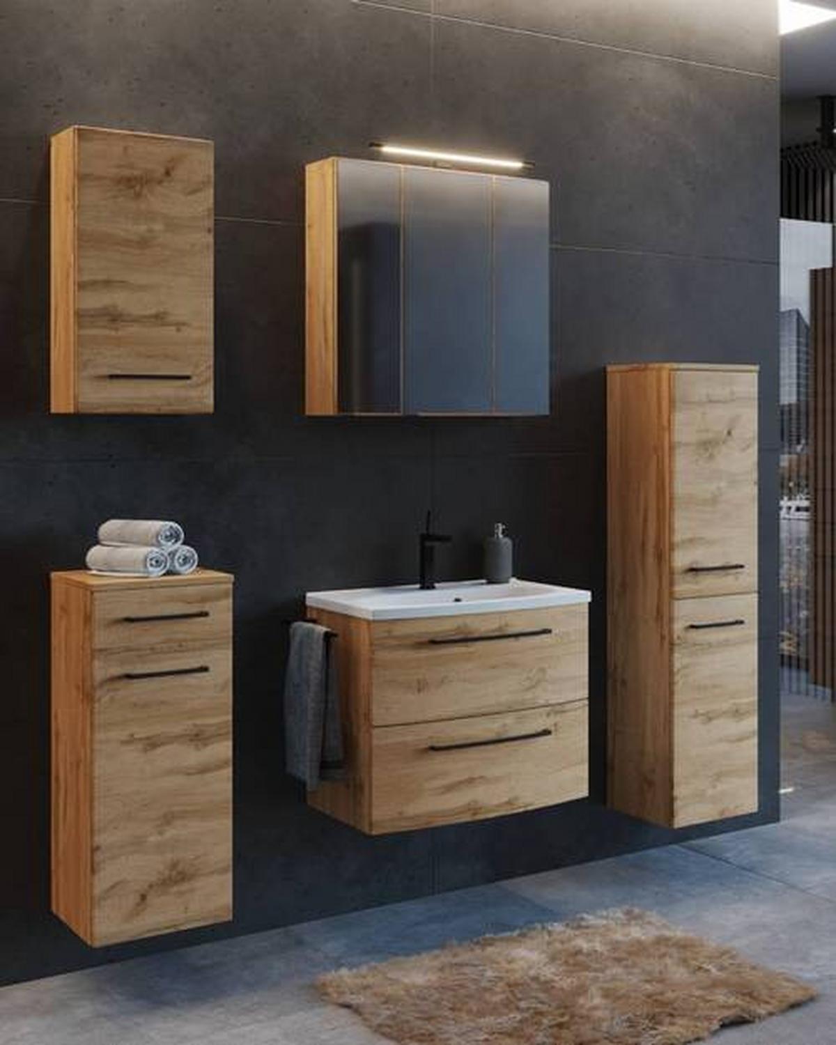 MIDISCHRANK MANCHESTER - Eichefarben/Schwarz, MODERN, Holzwerkstoff/Metall (30/130/35cm) - Held