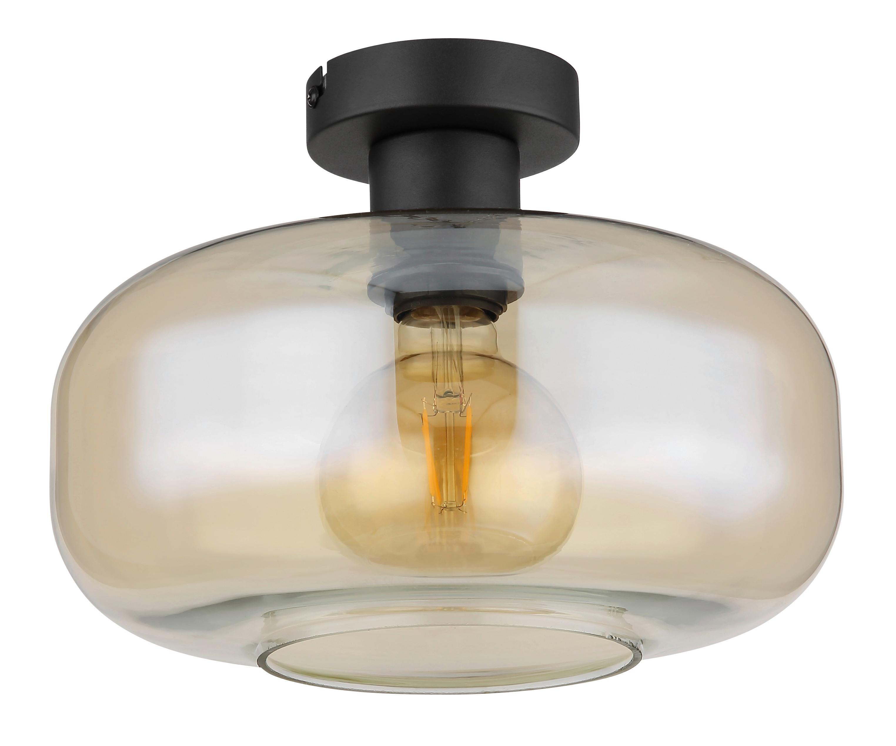 Deckenleuchte Zirlop in Schwarz/Bernsteinf. max. 40 W - Bernsteinfarben/Schwarz, Modern, Glas/Metall (28/20,5cm) - Mömax