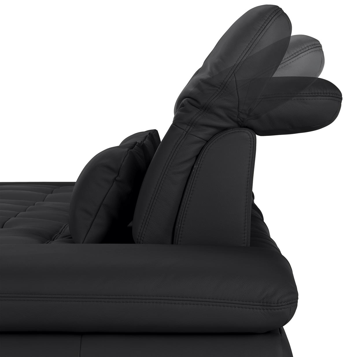 Wohnlandschaft Sanfino Leder Schwarz - Chromfarben/Schwarz, KONVENTIONELL, Leder/Metall (199/79-96/305cm) - Premium Living
