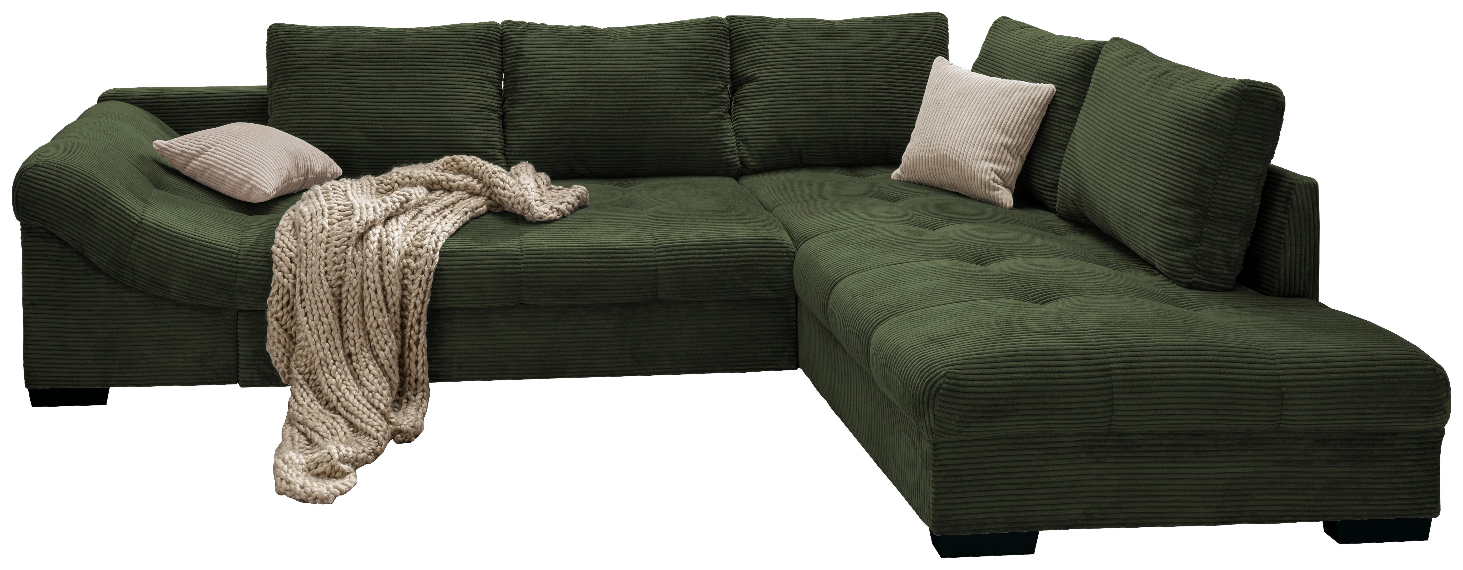 Wohnlandschaft Alvito Dunkelgrün Cord - Dunkelgrün/Beige, Design, Holz/Textil (298/202cm) - MID.YOU