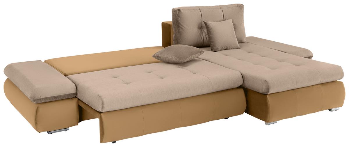 Wohnlandschaft Enrico Beige - Chromfarben/Beige, KONVENTIONELL, Kunststoff/Textil (303/88/185cm) - Mömax