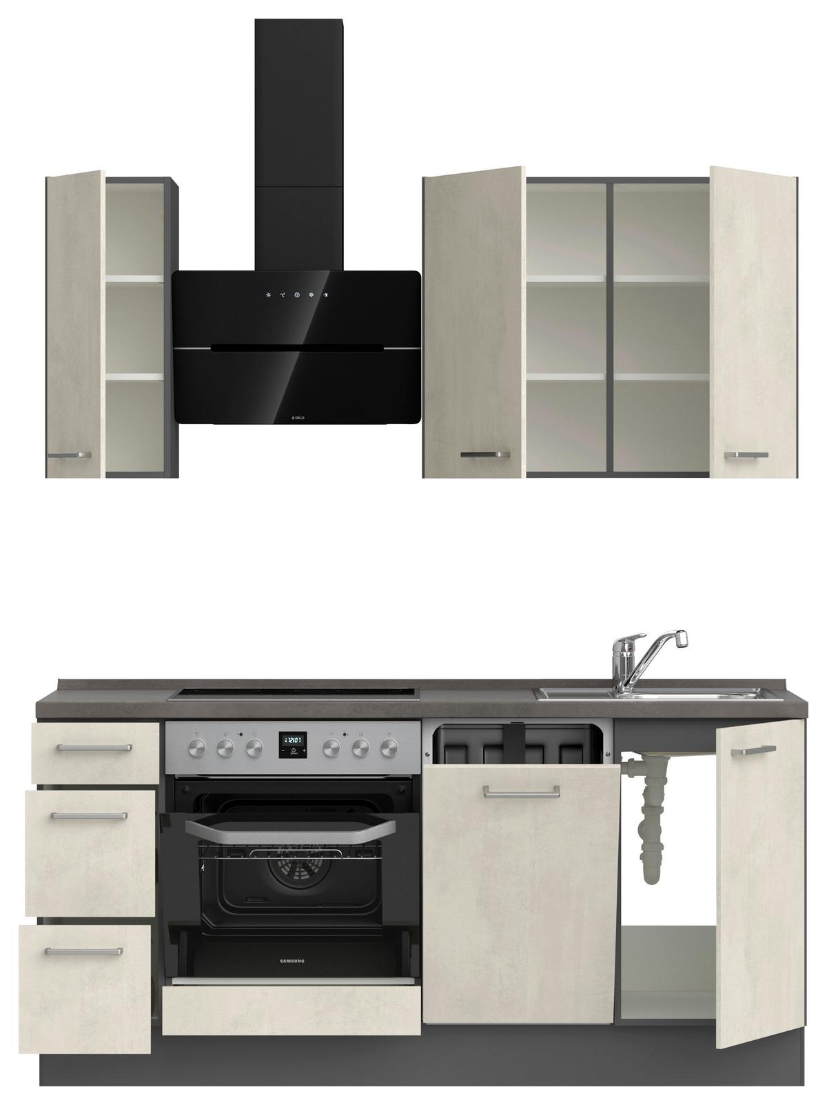 Küchenblock Riva High m. Geräten Weiß - Schieferfarben/Edelstahlfarben, MODERN, Holzwerkstoff/Metall (180cm) - Nobilia