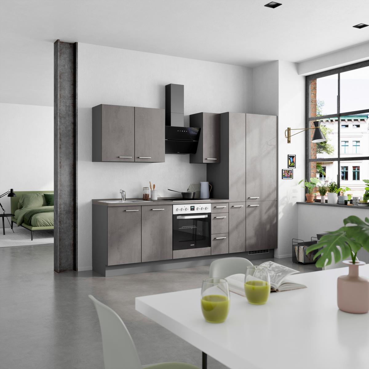 Küchenblock Riva High m. Geräten Schieferfarben - Schieferfarben/Edelstahlfarben, MODERN, Holzwerkstoff/Metall (270cm) - Nobilia