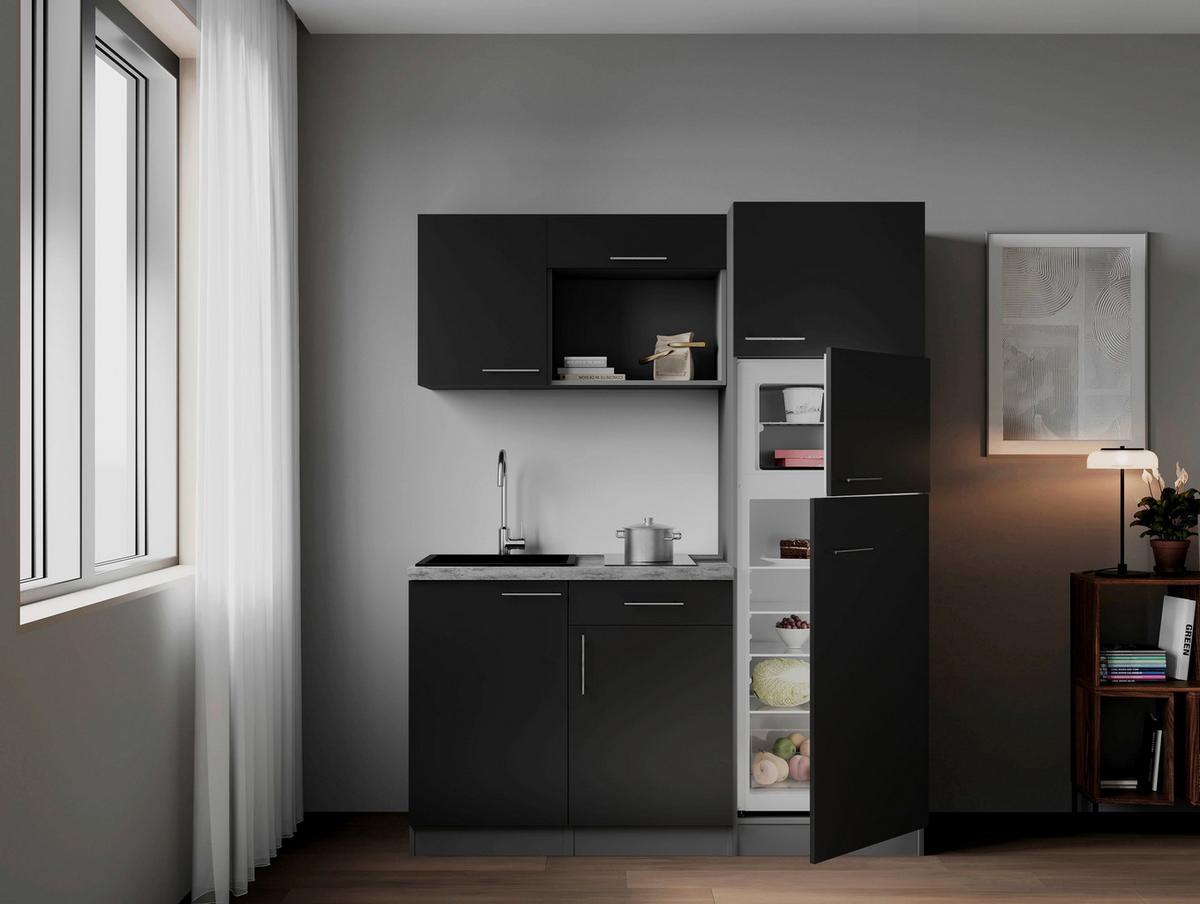 Küchenblock Oliver m. Geräten Schwarz - Schwarz/Grau, Trend, Holzwerkstoff/Metall (160cm) - Respekta
