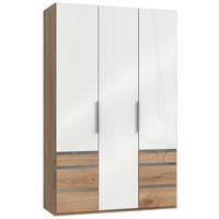 Drehtürenschrank Level 36D mit Laden ca. 150 cm Eiche/Weiß - Chromfarben/Weiß Hochglanz, MODERN, Holzwerkstoff/Metall (150/236/58cm) - MID.YOU