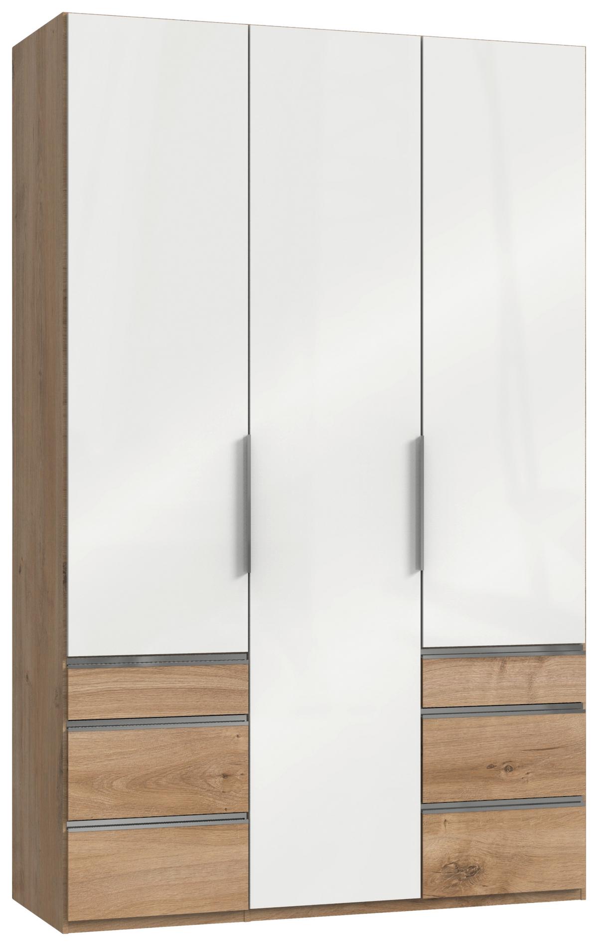 Drehtürenschrank Level 36D mit Laden ca. 150 cm Eiche/Weiß - Chromfarben/Weiß Hochglanz, MODERN, Holzwerkstoff/Metall (150/236/58cm) - MID.YOU