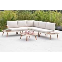 Loungegarnitur Delphi Echtholz/Metall - Beige/Weiß, KONVENTIONELL, Holz/Textil - Gardenson