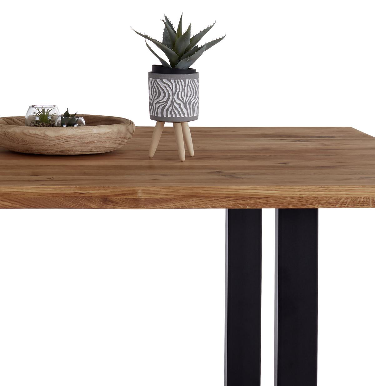 Masă sufragerie Rockford - culoare lemn stejar/negru, Modern, lemn/metal (200/77/100cm)