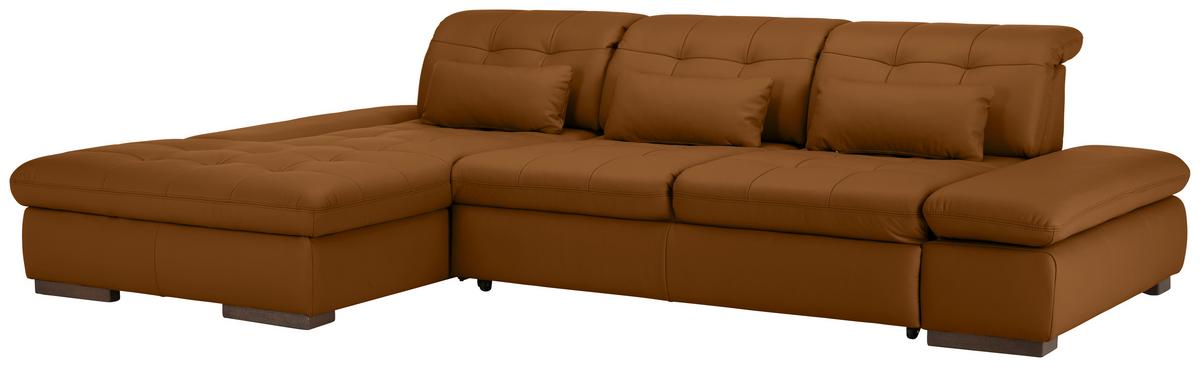 Wohnlandschaft Sanfino Leder Dunkelorange - Chromfarben/Dunkelorange, KONVENTIONELL, Leder/Metall (199/79-96/305cm) - Premium Living