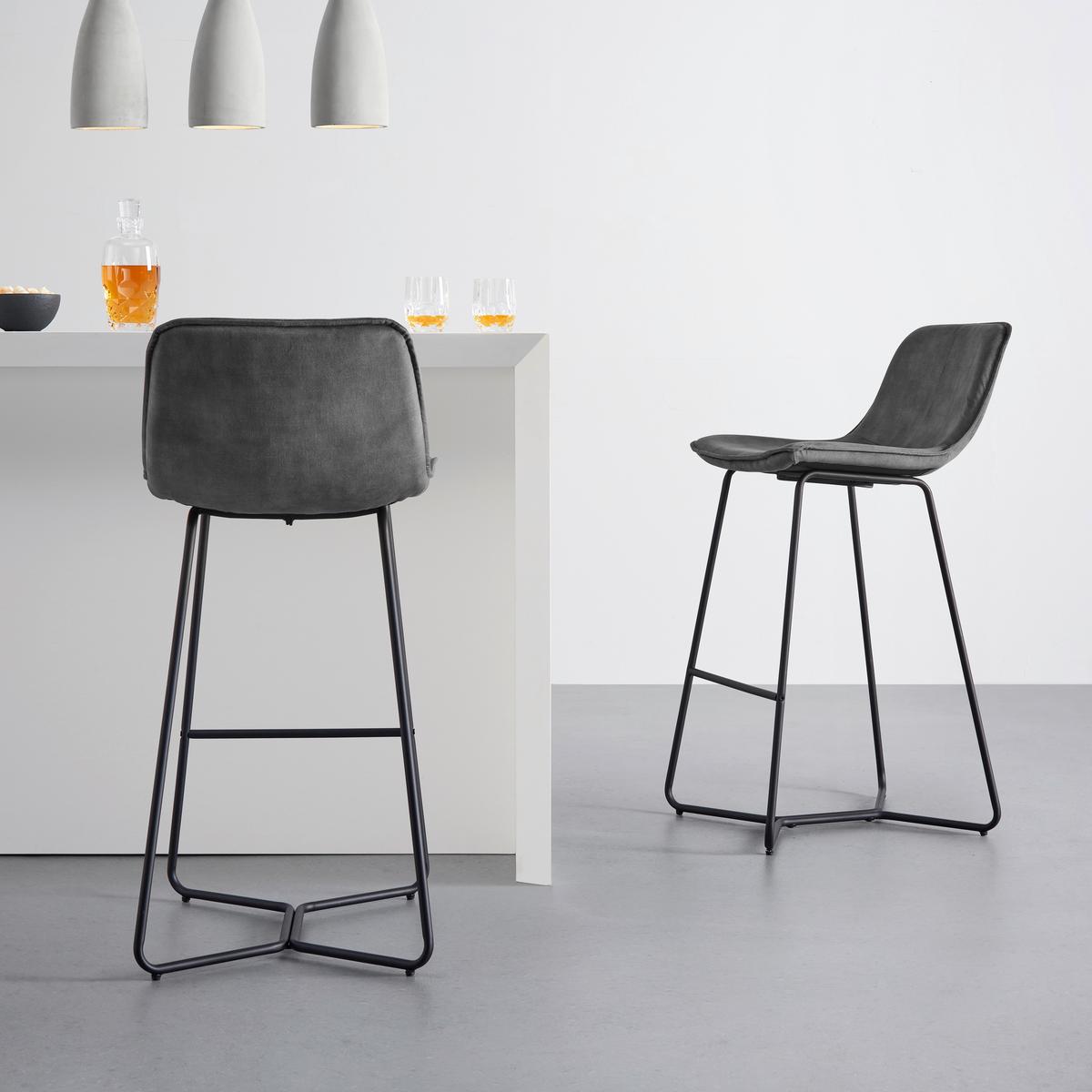 Barhocker Nery Grau Samt Gepolstert - Schwarz/Grau, MODERN, Holz/Textil (48/103,2/57cm) - Bessagi Home