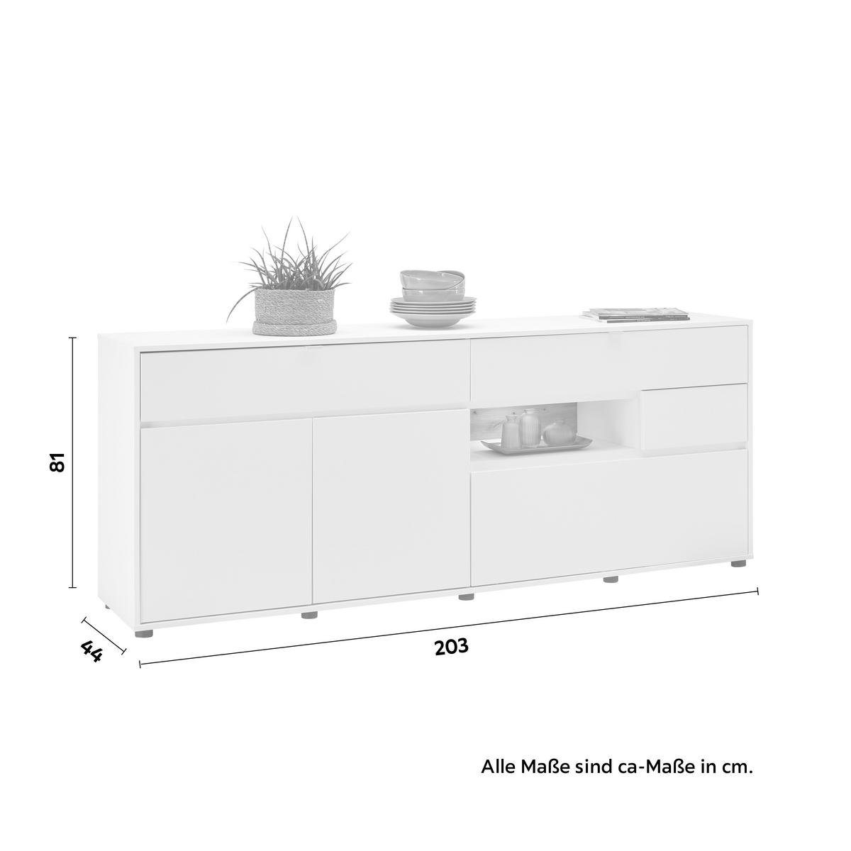 KOMODA SZEROKA ARIZONA -EXKLUSIV- - biały/czarny, Modern, materiał drewnopochodny/metal (203/81/44cm) - Mömax