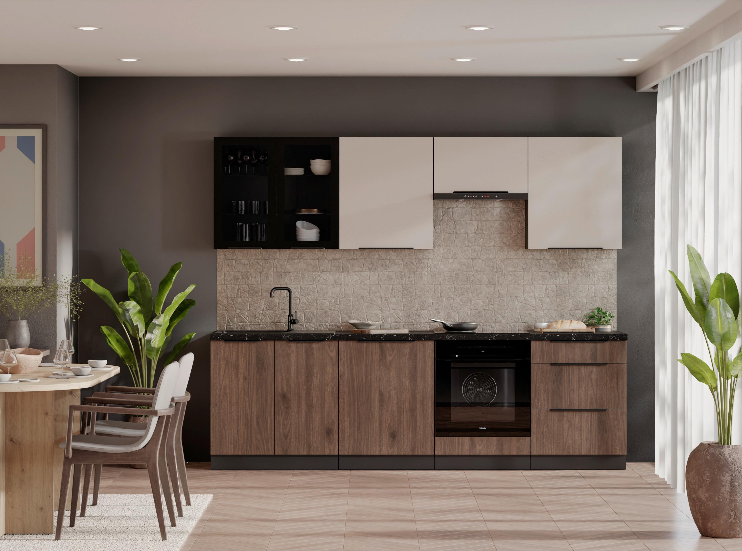 Blok Kuhinja Monza/arona - kašmir/boje oraha, Moderno, staklo/drvni materijal (260/210/60cm) - Modern Living