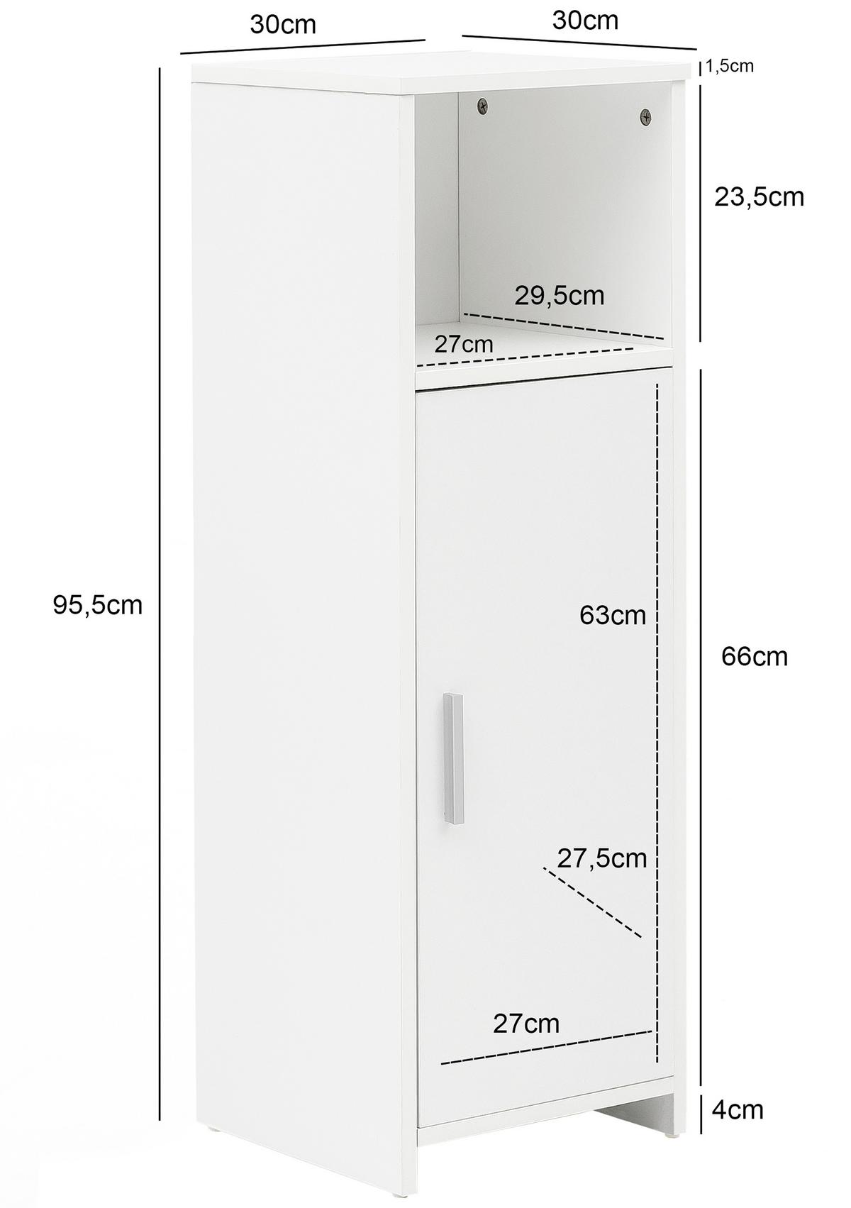 Srednje Visoka Omara Wl5.753 - bela/barve aluminija, Basics, kovina/leseni material (30/95,5/30cm) - MID.YOU