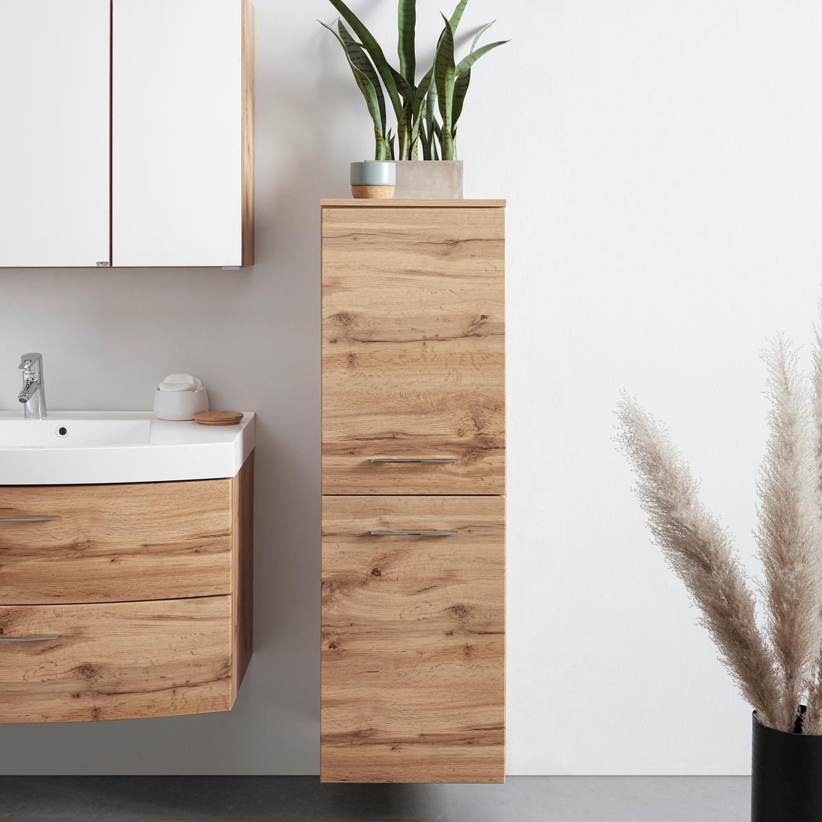 Srednje Visoka Omara Florida, Barva Hrasta - barve kroma/barve hrasta, Moderno, kovina/leseni material (40/130/35cm) - Premium Living