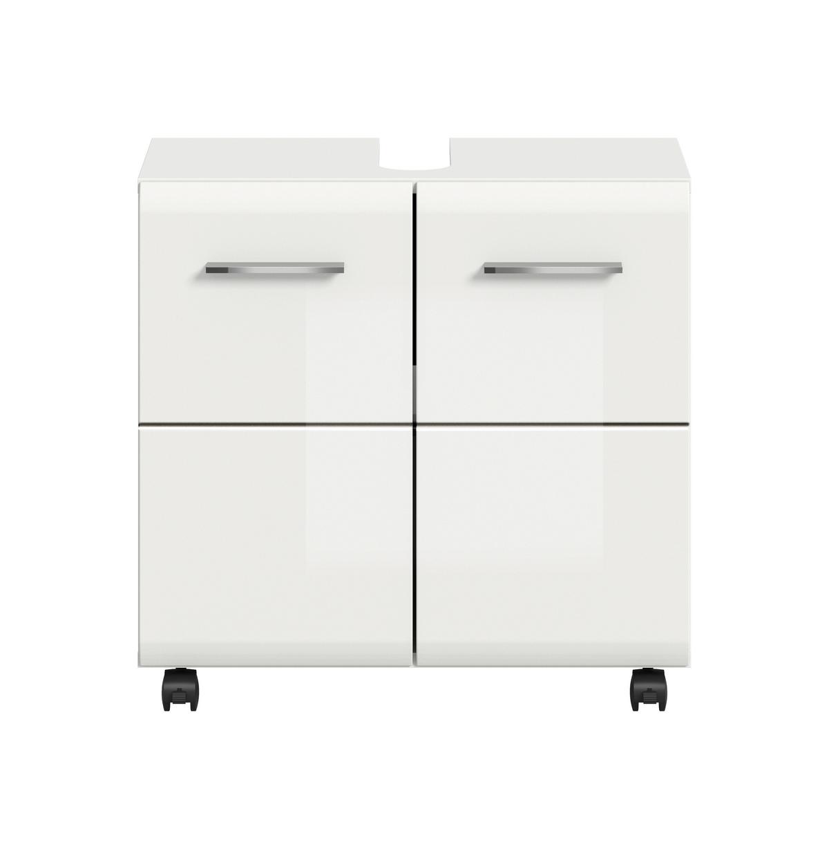 Waschbeckenunterschrank Ice Weiß/Weiß Hochglanz - Weiß Hochglanz/Silberfarben, Trend, Holzwerkstoff/Kunststoff (60/58/30cm) - MID.YOU