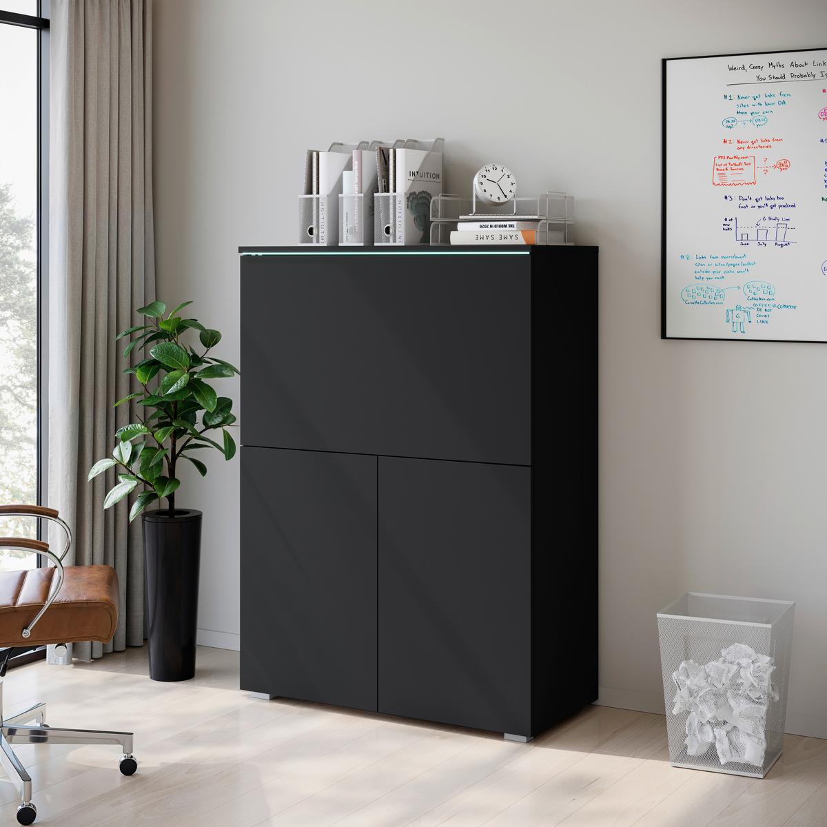 Sekretär VERA 90 Schwarz - Schwarz/Grau, Design, Holzwerkstoff/Kunststoff (90/125,1/42cm) - P & B