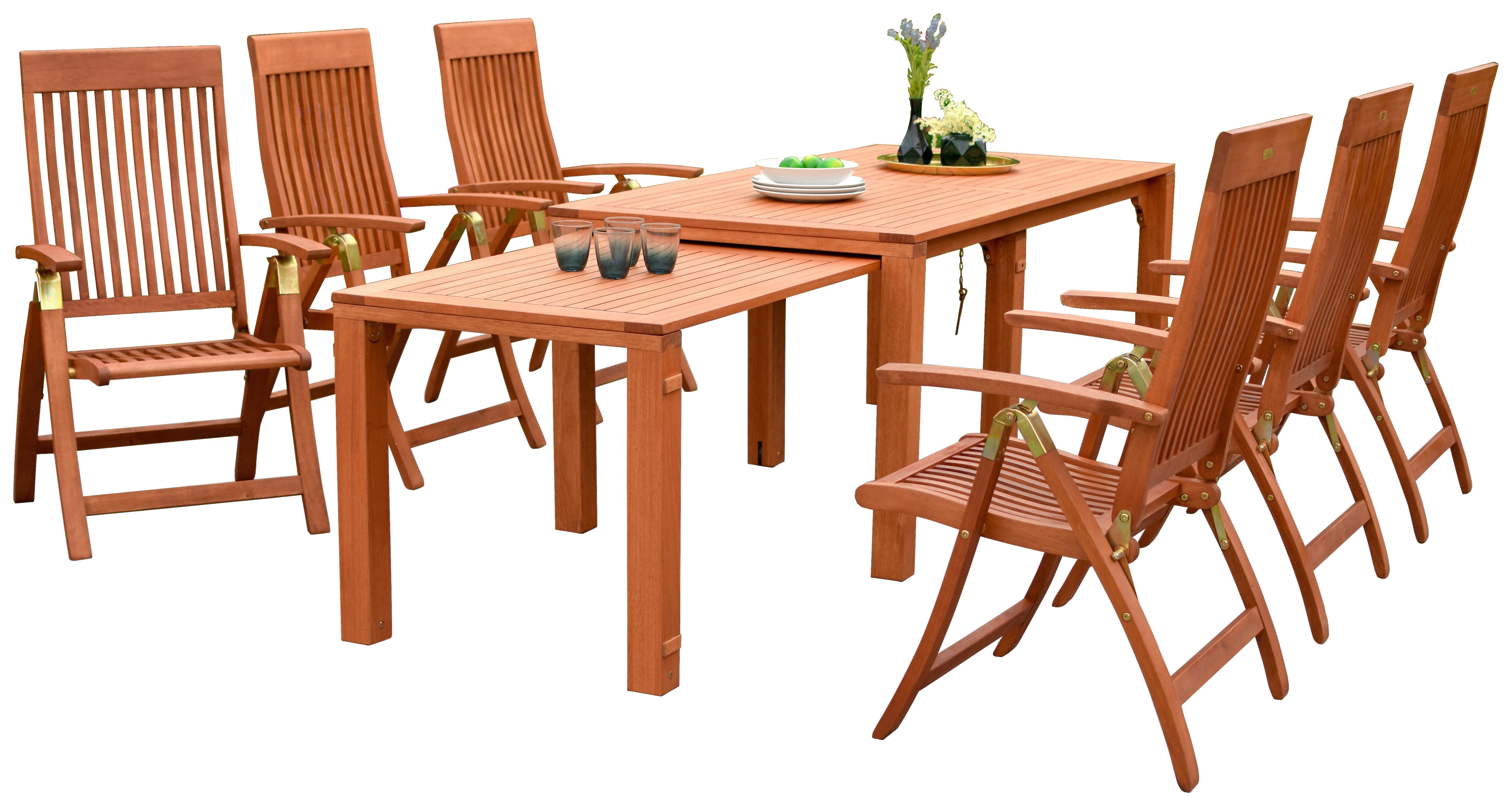 Gartengarnitur Comodoro 7-tlg. COMODORO SET 7TLG., FLEX AZ - Naturfarben, KONVENTIONELL, Holz - Gardenson