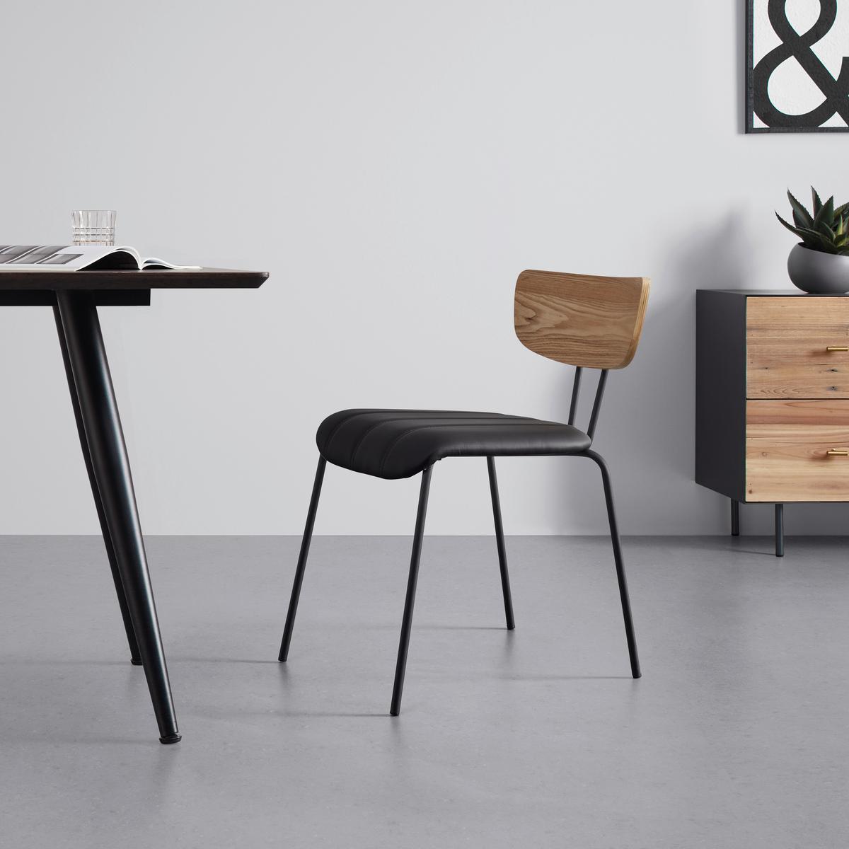 Stuhl Cera Schwarz Lederlook Gepolstert - Hellbraun/Schwarz, MODERN, Holz/Textil (42/78/54cm) - Bessagi Home
