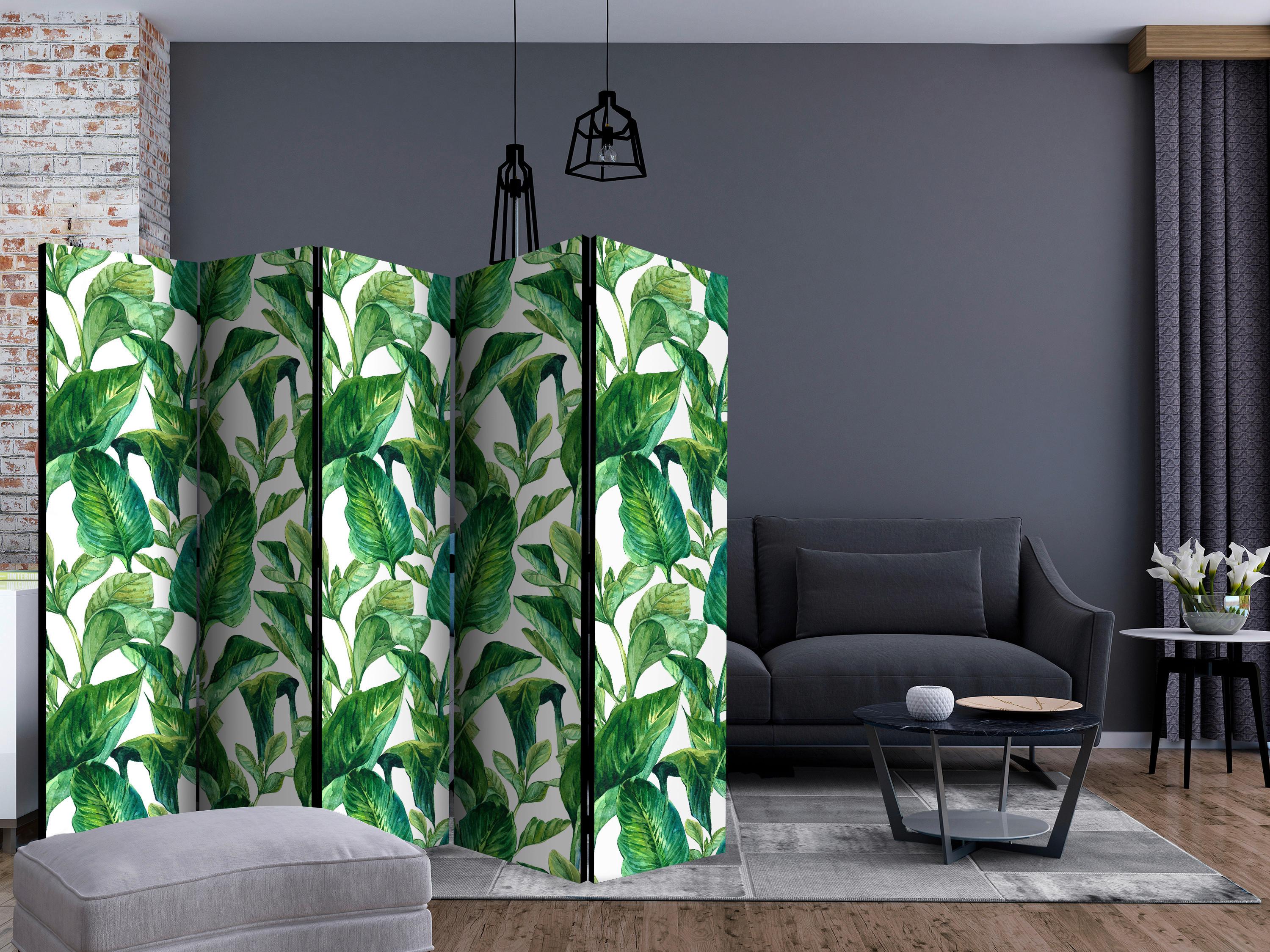 Paravan Jungle Vibes I, 5-Delni, Dvostranski - zelena/bela, Basics, tekstil/les (225/172/3cm) - artgeist