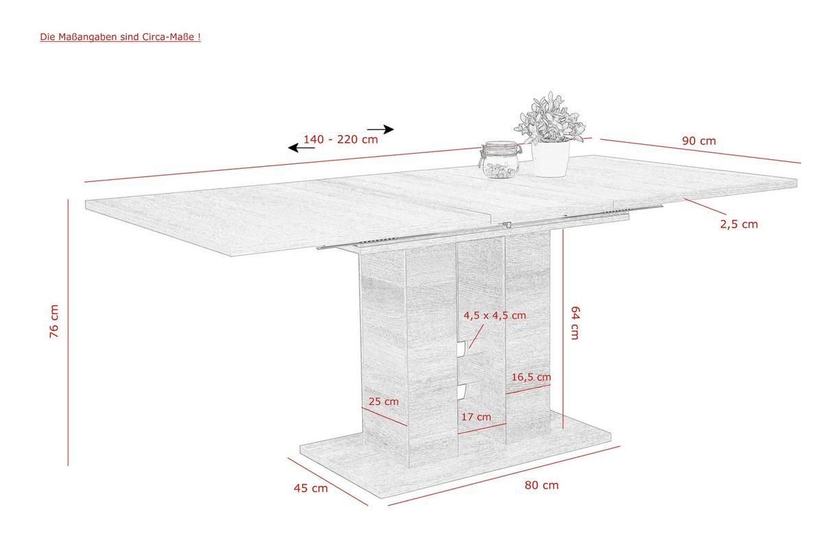 TISCHGRUPPE PAULA III G - Eichefarben/Anthrazit, MODERN, Holzwerkstoff/Textil (140-220/76/90cm) - MID.YOU