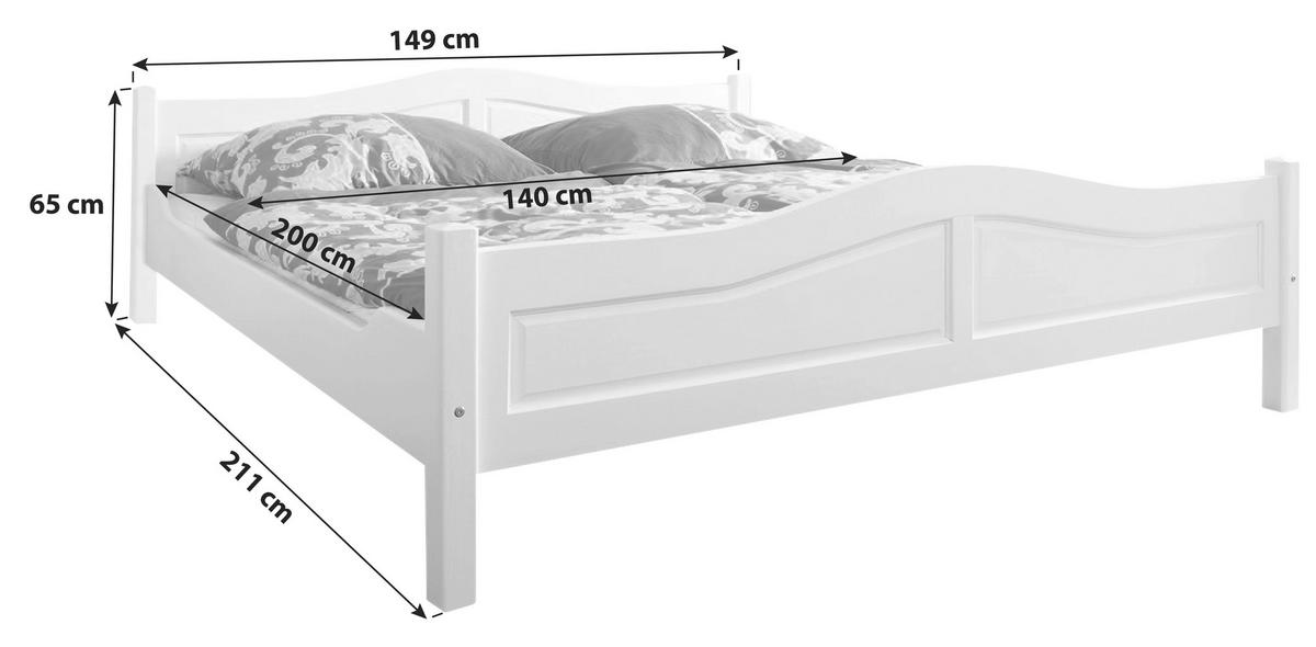 Postelja Rita, 140x200, Bor, Masivno, Bela - bela, Natur, les (140/200cm) - MID.YOU