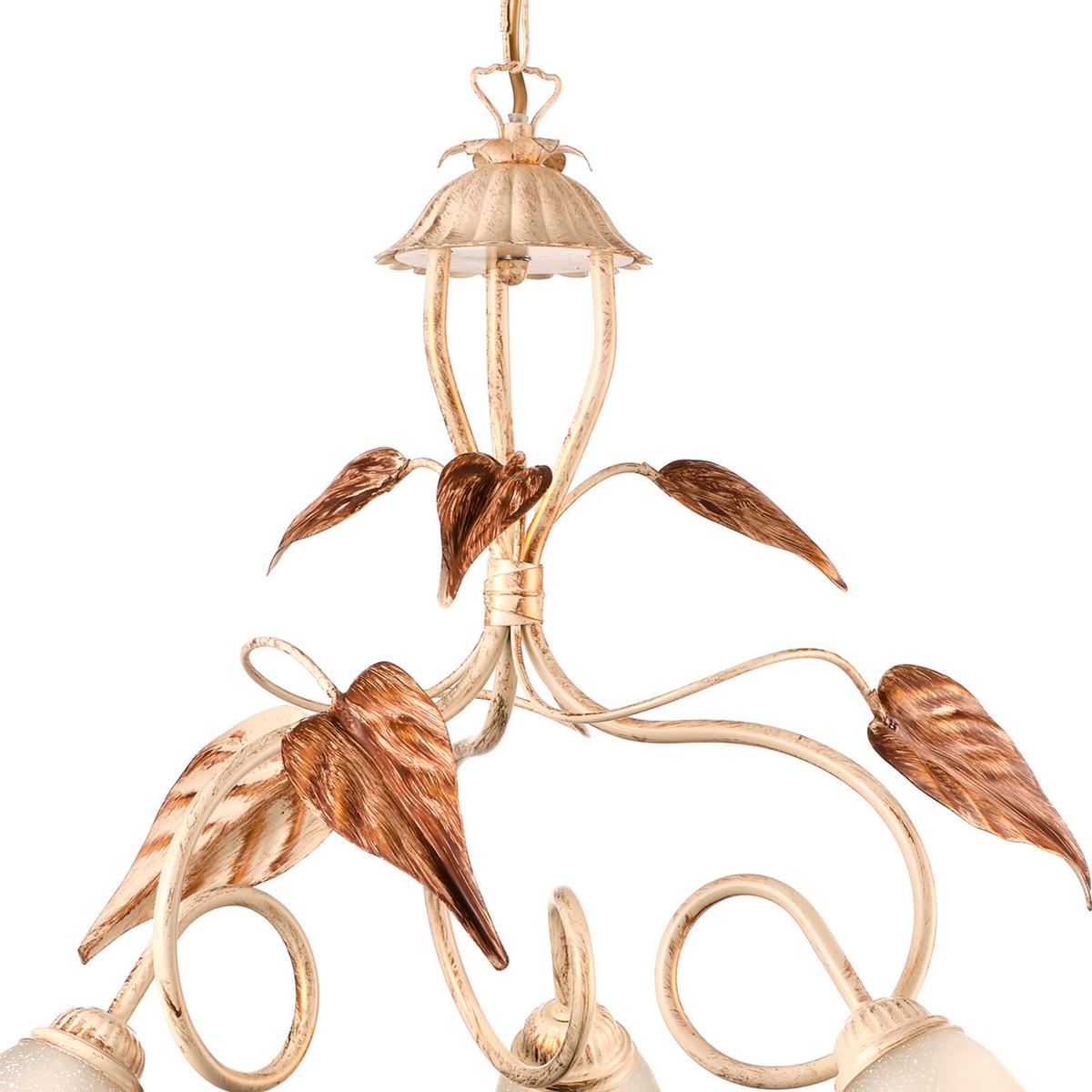 Kronleuchter Vanda Weiß/Beige max. 6 Watt - Beige/Weiß, Natur, Glas/Metall (40/40/110cm)
