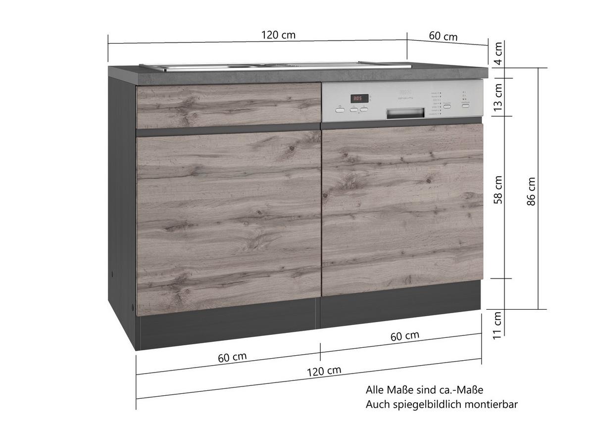 Spülenschrank Turin mit Spüle ca. 120x86 cm Graphit/Eiche - Eiche Wotan/Graphitfarben, Design, Holzwerkstoff (120/86/60cm) - Held