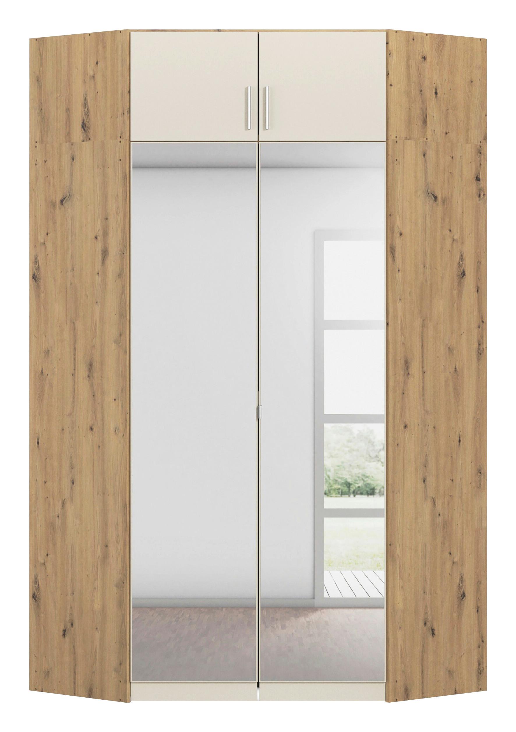 Drehtürenschrank Celle-Super Weiß/Eiche Artisan - Weiß/Eiche Artisan, KONVENTIONELL, Glas/Holzwerkstoff (117/197/117cm) - Mömax