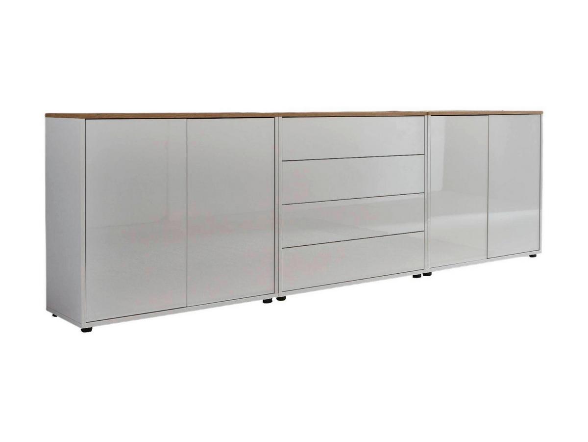 Sideboard Mailand Set 5 Weiß/Eiche - Weiß Hochglanz/Schwarz, MODERN, Holzwerkstoff/Kunststoff (237/73/33cm) - MID.YOU