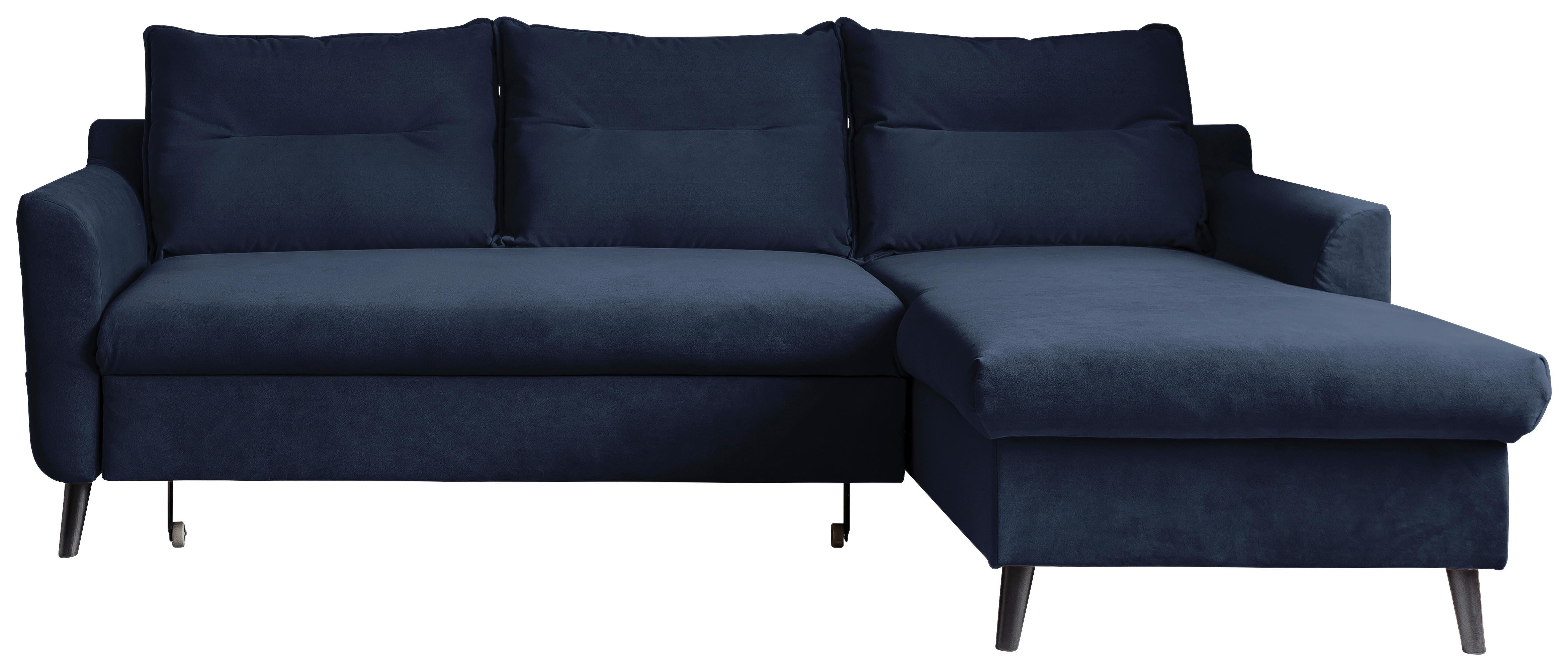 Eckschlafsofa in Dunkelblau ´STYLISH STAN DUNKELBLAU´ - Schwarz/Dunkelblau, Basics, Holz/Textil (230/150cm) - MID.YOU