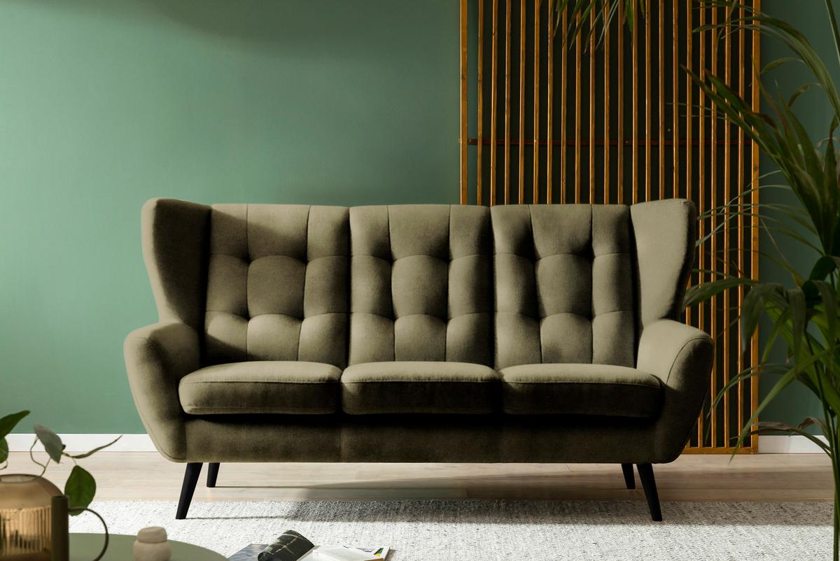 Canapea cu 3 locuri LAHTI - măsliniu, Modern, lemn/textil (193/102/90cm) - Luca Bessoni