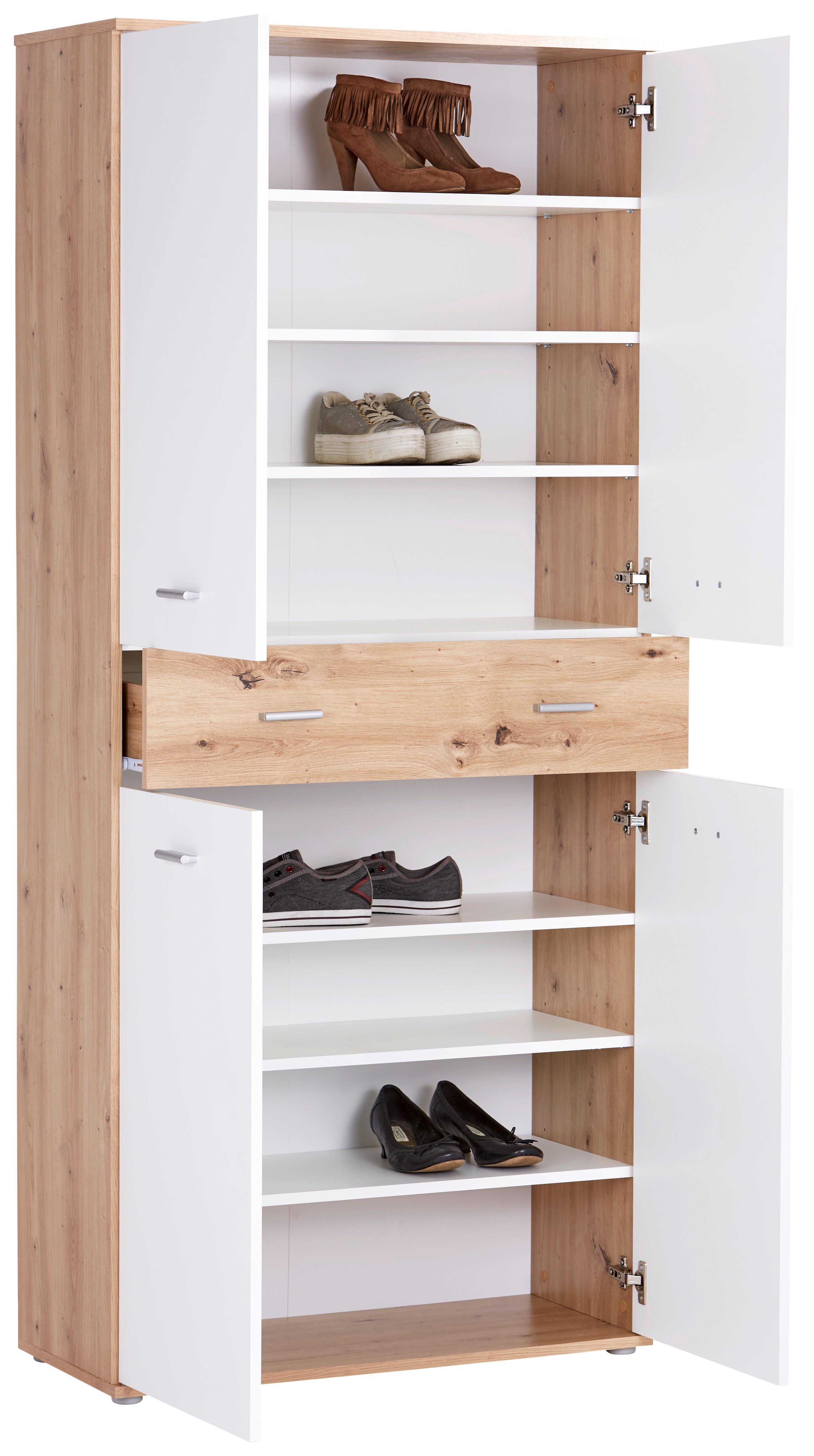 Dulap pentru pantofi KÖLN - alb/culoare lemn stejar, Modern, material pe bază de lemn (85/190,8/37,7cm) - Modern Living