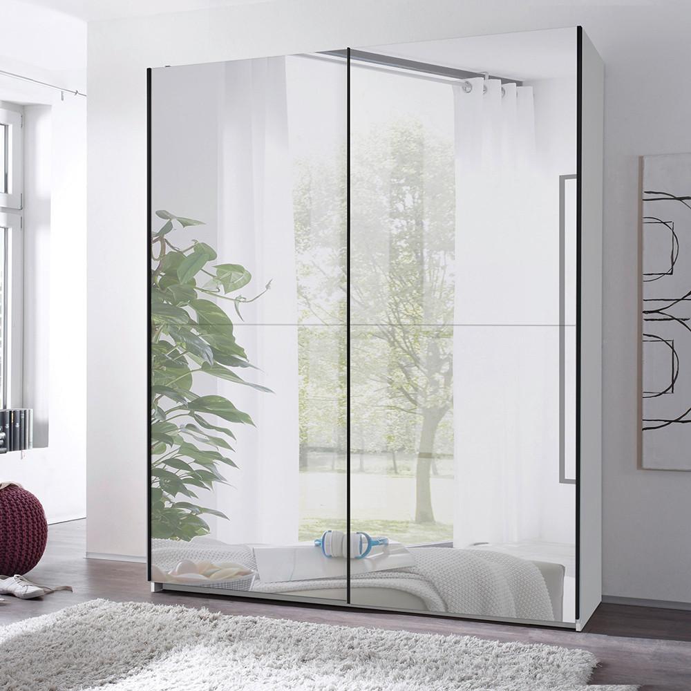 Schwebetürenschrank Noemi Weiß - Schwarz/Weiß, KONVENTIONELL, Glas/Holzwerkstoff (215/210/60cm) - Mömax