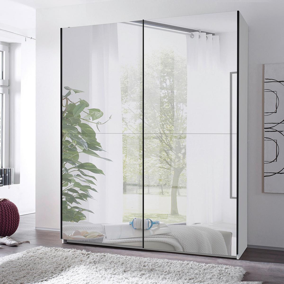 Schwebetürenschrank Noemi Weiß - Schwarz/Weiß, KONVENTIONELL, Glas/Holzwerkstoff (215/210/60cm) - Mömax