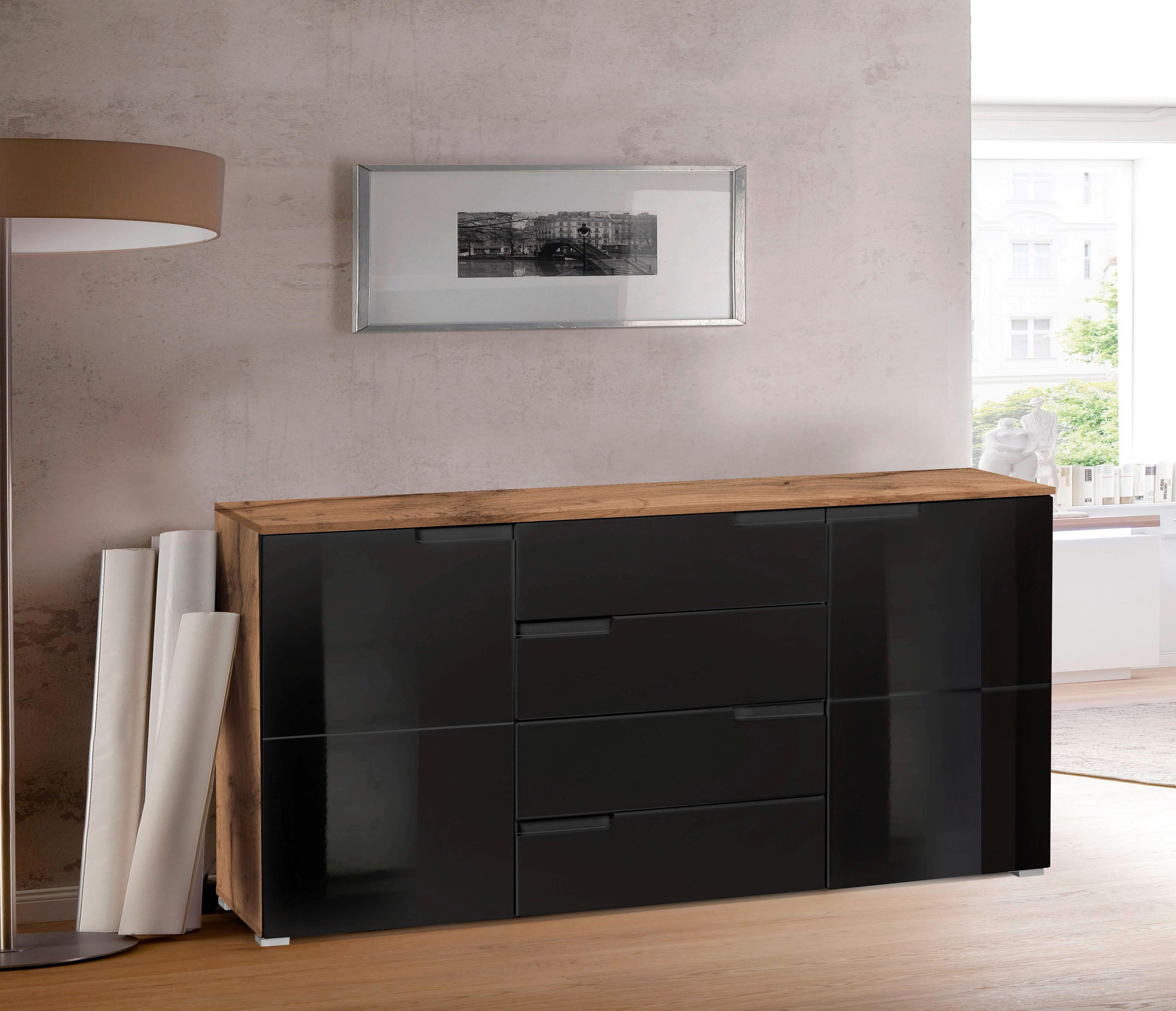 Komód Fekete-tölgy Szín Moon - fekete/tölgyfa, Modern, faalapú anyag (165/80/40cm)