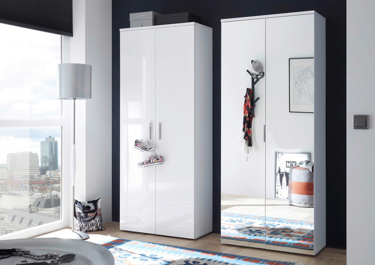 SCHUHSCHRANK Lincoln B: 80 cm Weiß - Weiss/Silberfarben, Design, Glas/Holzwerkstoff (80/190/35cm) - MID.YOU