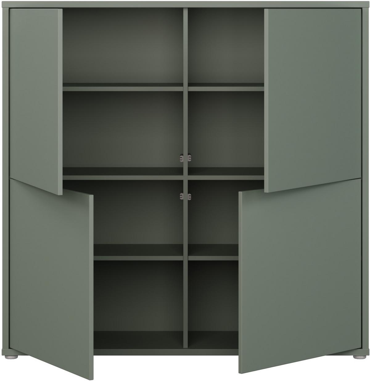 Visoka Komoda Alice, Žajbljevo Zelena - siva/žajbljevo zelena, Moderno, umetna masa/leseni material (124,5/121,5/34,9cm) - Carryhome