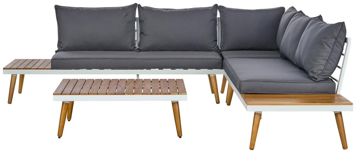 Lounge Garnitura Madeira, Bela, Siva, Les Akacije - temno siva/bela, Moderno, kovina/tekstil (90/30/70cm) - Beldano