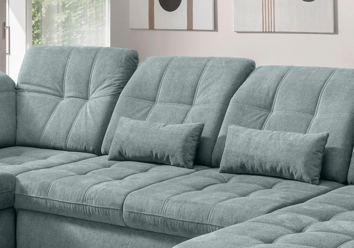 Wohnlandschaft Rigatti Blau Chenille mit Bettkasten - Blau/Schwarz, MODERN, Textil/Metall (252/387/184cm) - Livetastic