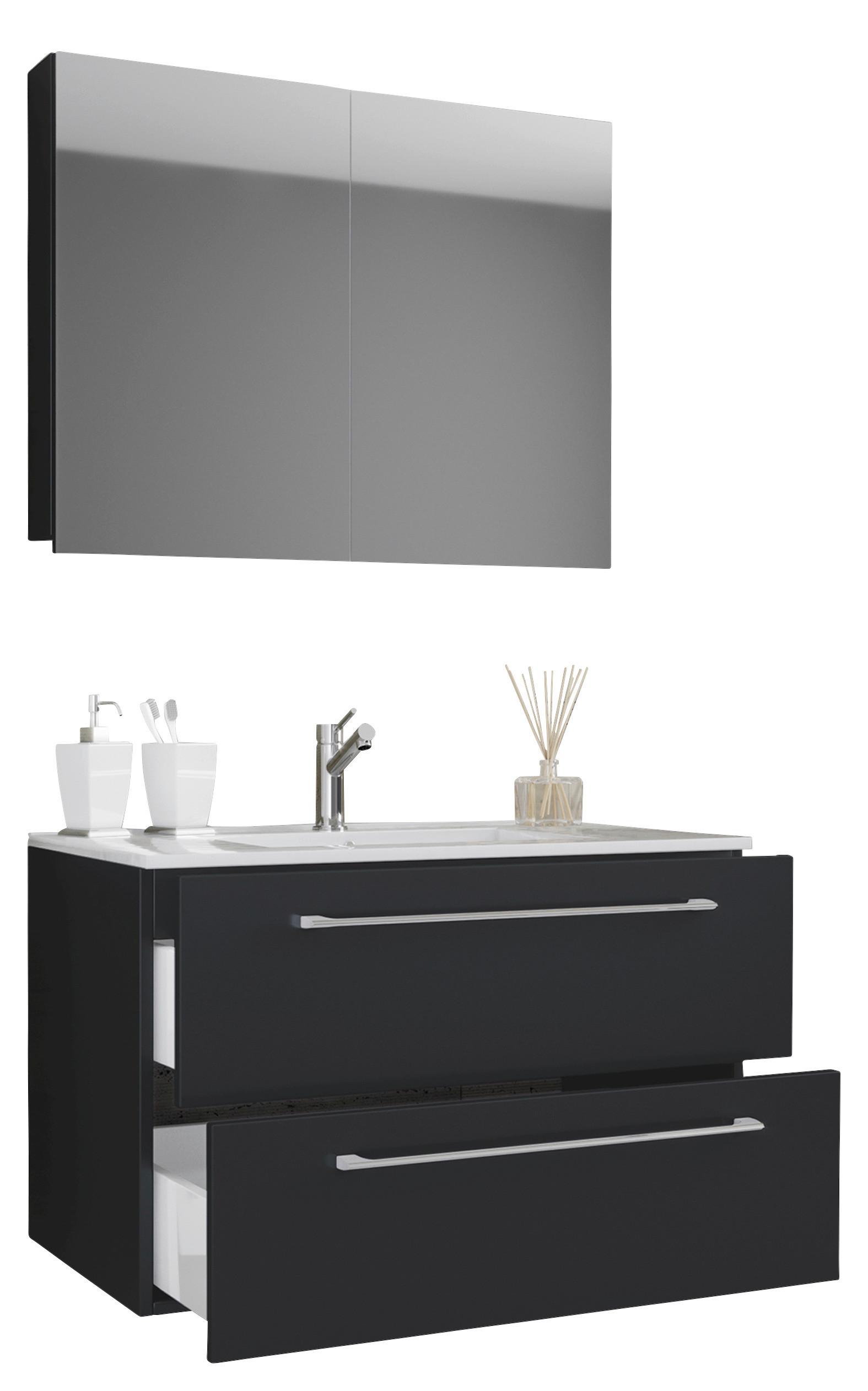 Kopalnica Badinos, Črna - črna/bela, Moderno, kovina/leseni material (80cm) - MID.YOU