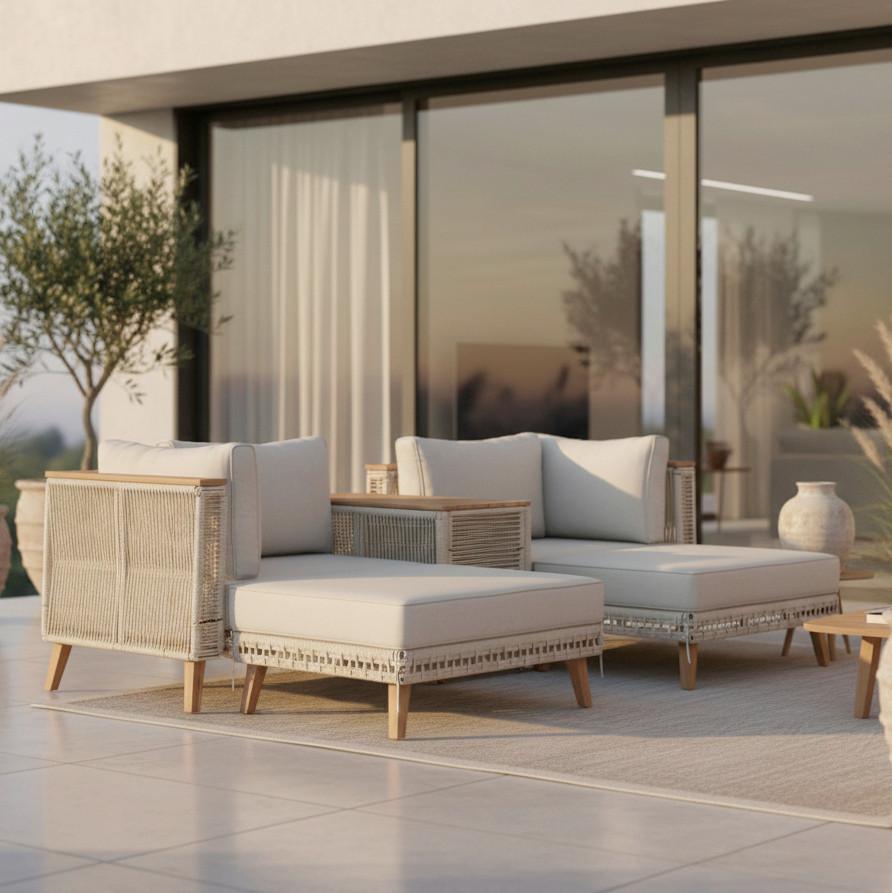 LOUNGEGARNITUR MARILOU - Hellgrau/Creme, Modern, Holz/Kunststoff - Bessagi Garden